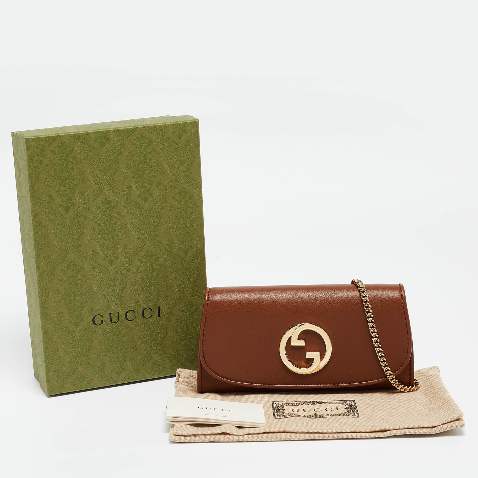 Gucci Brown Leather Blondie Wallet on Chain 2