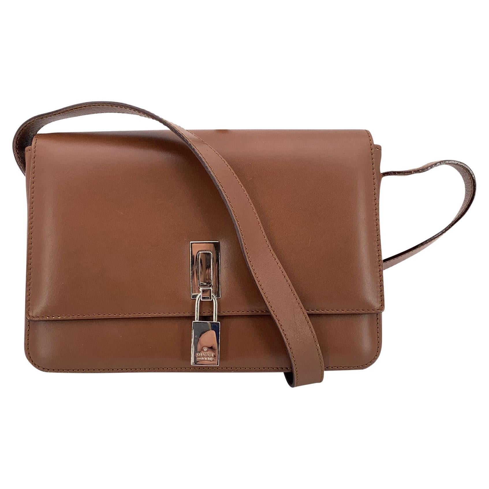 Gucci Borsa a tracolla con lucchetto a scatola in pelle marrone