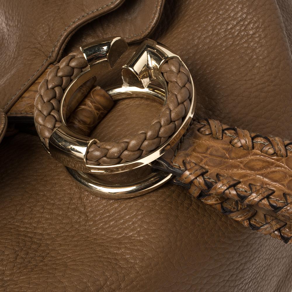 Gucci Braunes Leder geflochtener Griff Große Hobo 2