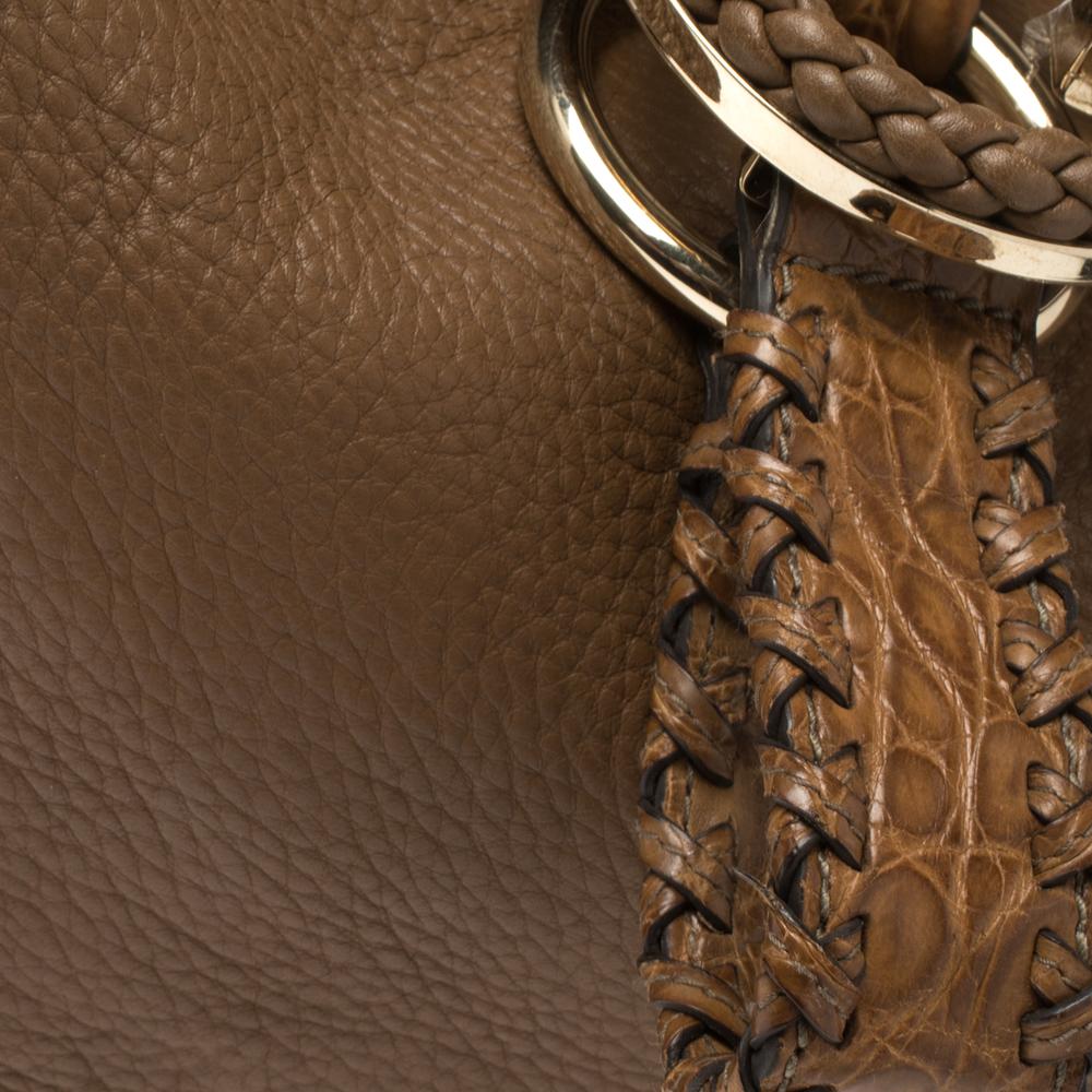 Gucci Braunes Leder geflochtener Griff Große Hobo 3