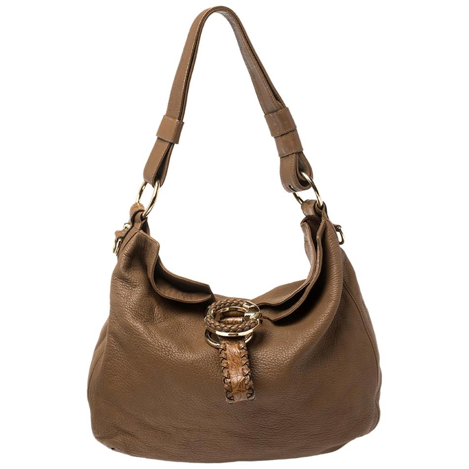 Gucci Brown Leather Braided Handle Large Hobo