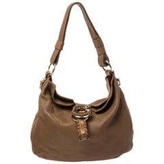 Gucci Brown Leather Braided Handle Large Hobo