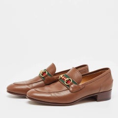 Gucci Brown Leather Brixton Loafers Size 41.5