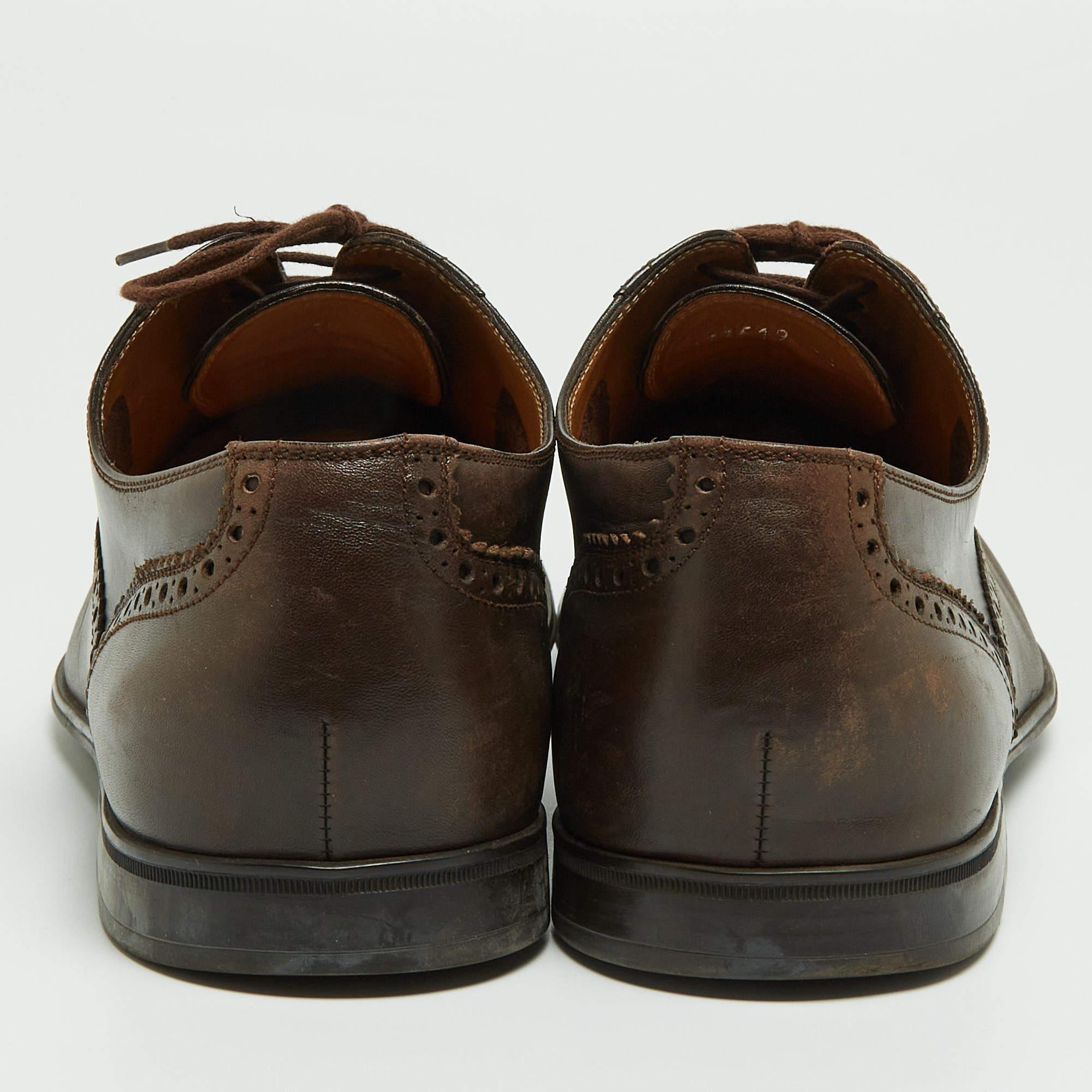 Gucci Brown Leather Brogue Oxfords Size 45.5 For Sale 1