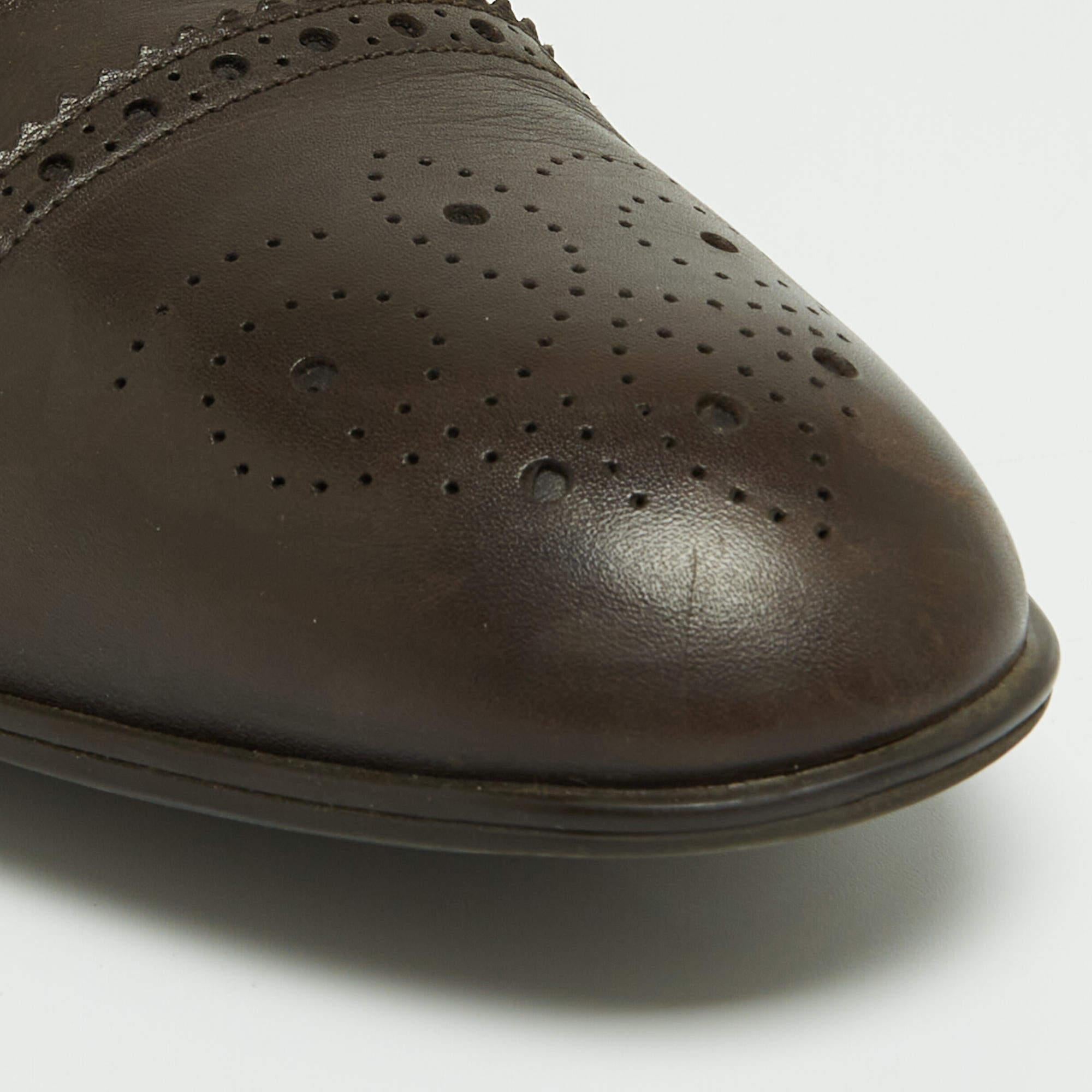Gucci Brown Leather Brogue Oxfords Size 45.5 For Sale 2
