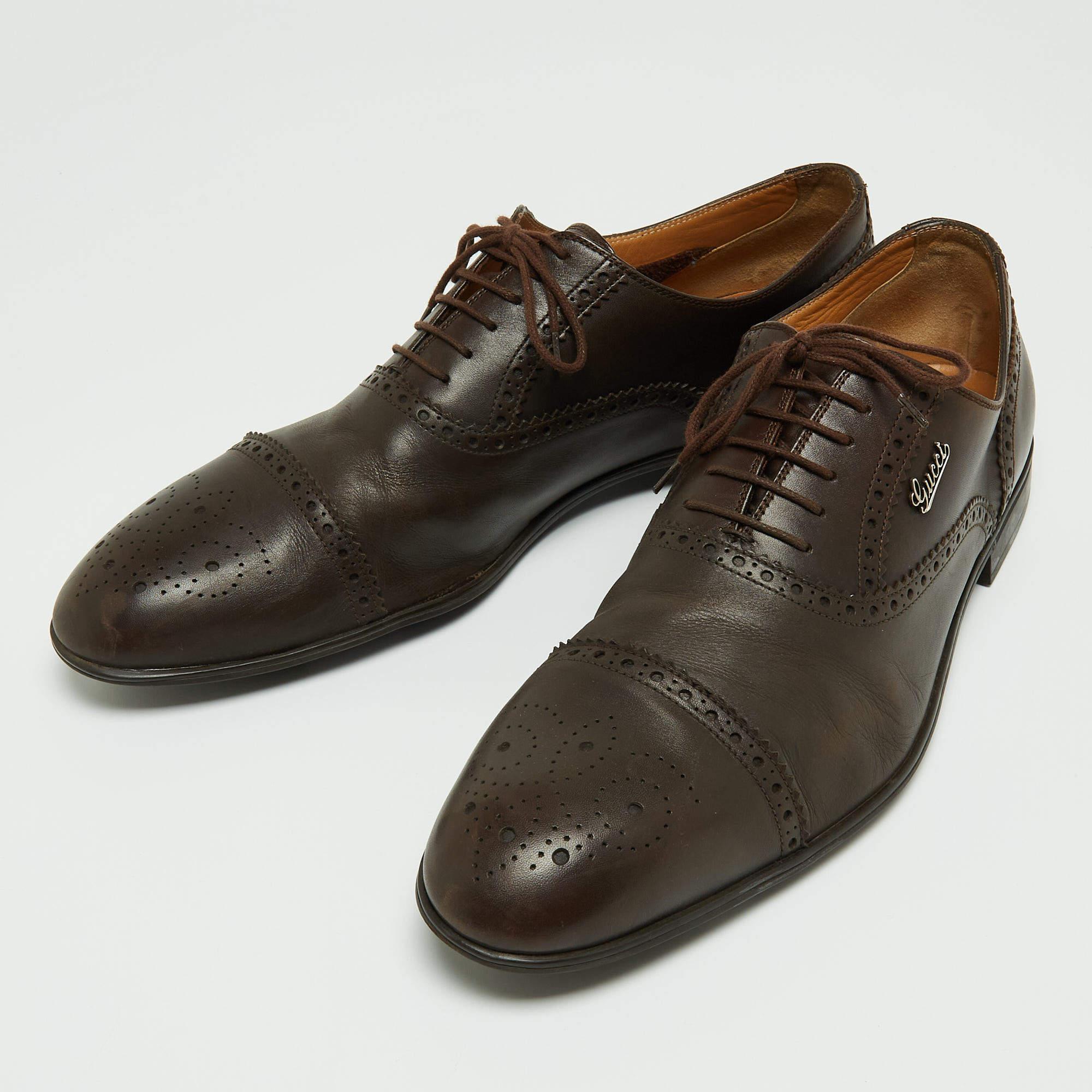 Gucci Brown Leather Brogue Oxfords Size 45.5 For Sale 3