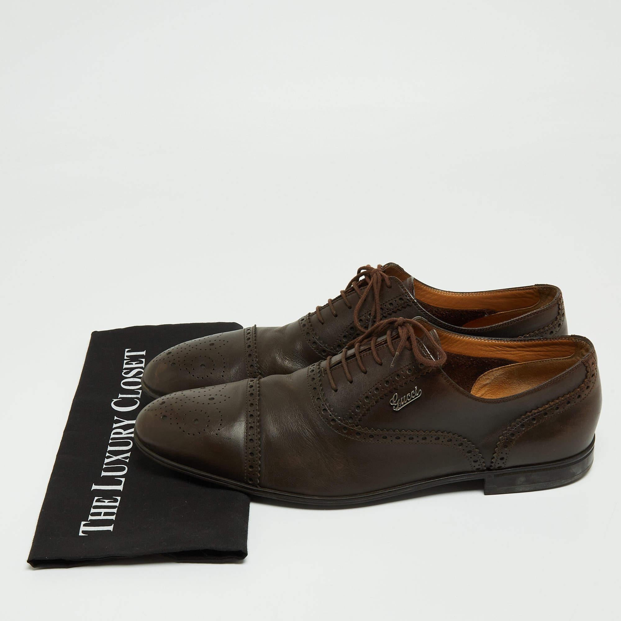 Gucci Brown Leather Brogue Oxfords Size 45.5 For Sale 5