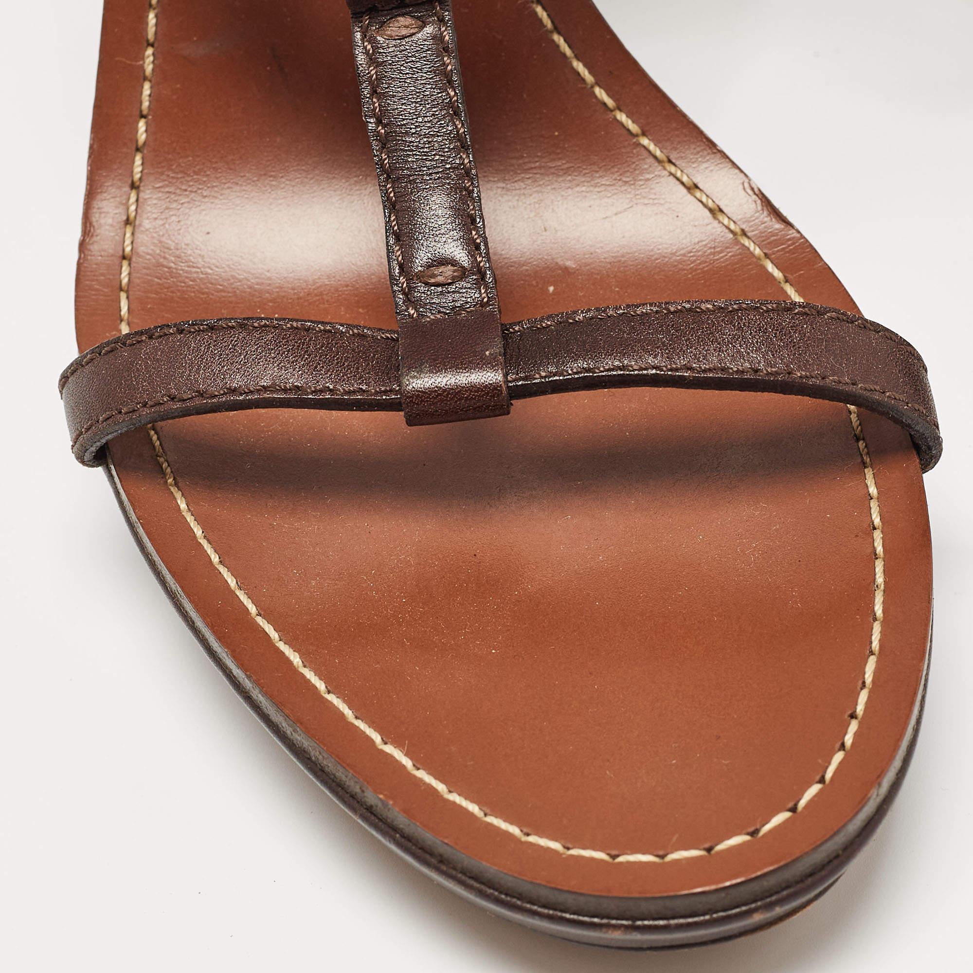 Gucci Brown Leather Brown GG Wedge Ankle Strap Sandals Size 39 3