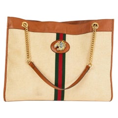 GUCCI brown leather canvas RAJA LARGE TOTE Shoulder Bag