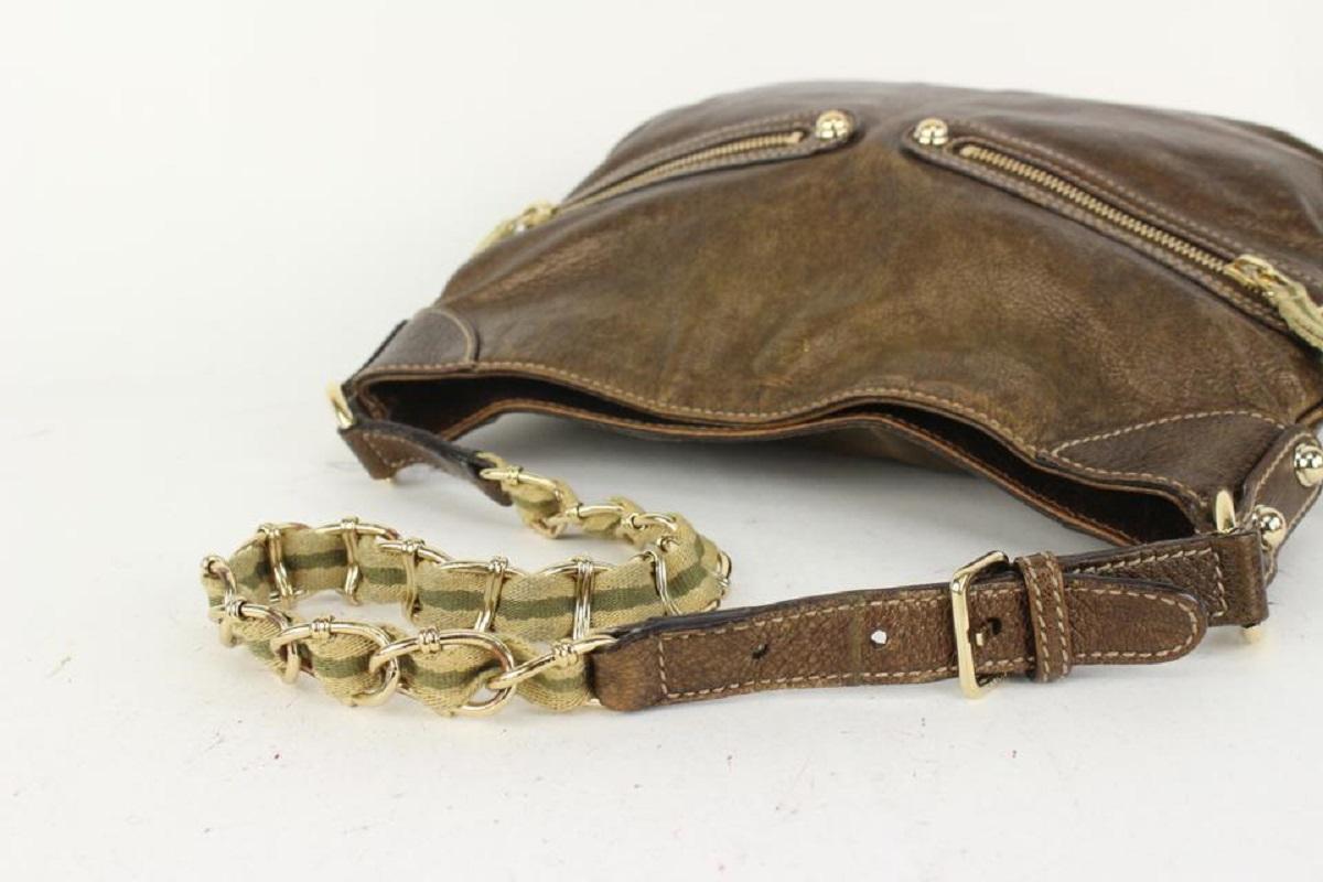 Women's Gucci Brown Leather Capri Ranch Kid Web Chain Hobo shoulder bag 267gk30 For Sale