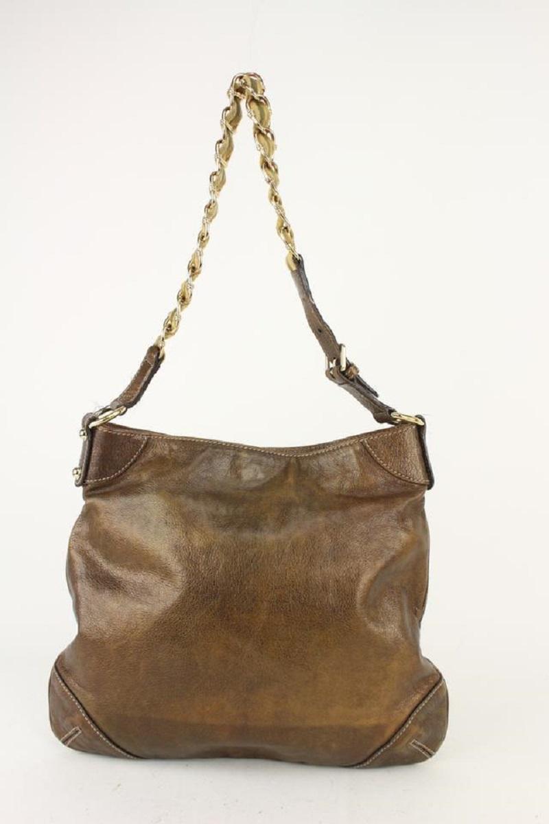 Gucci Brown Leather Capri Ranch Kid Web Chain Hobo shoulder bag 267gk30 For Sale 2