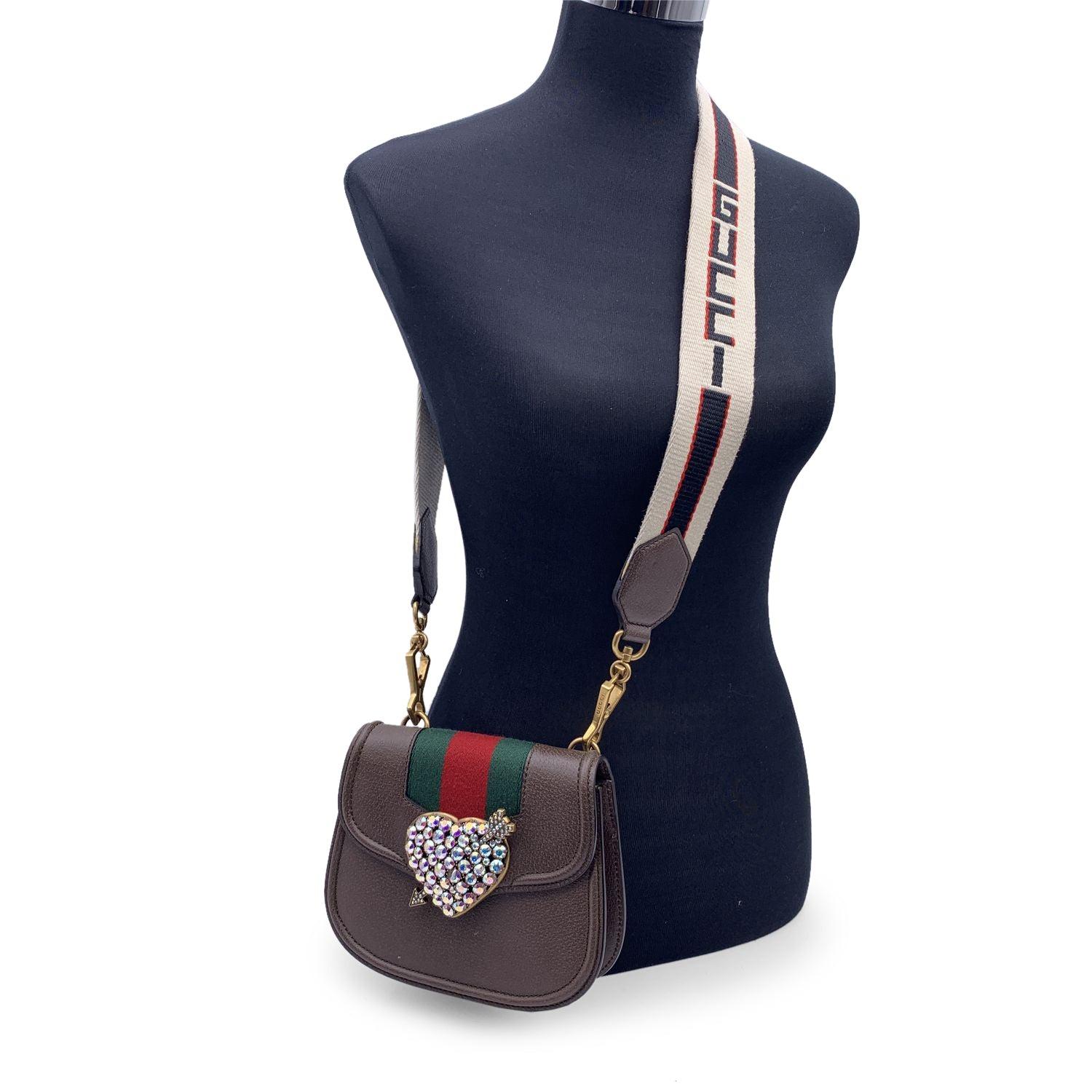 Gucci Brown Leather Crystal Heart Totem Shoulder Bag 3