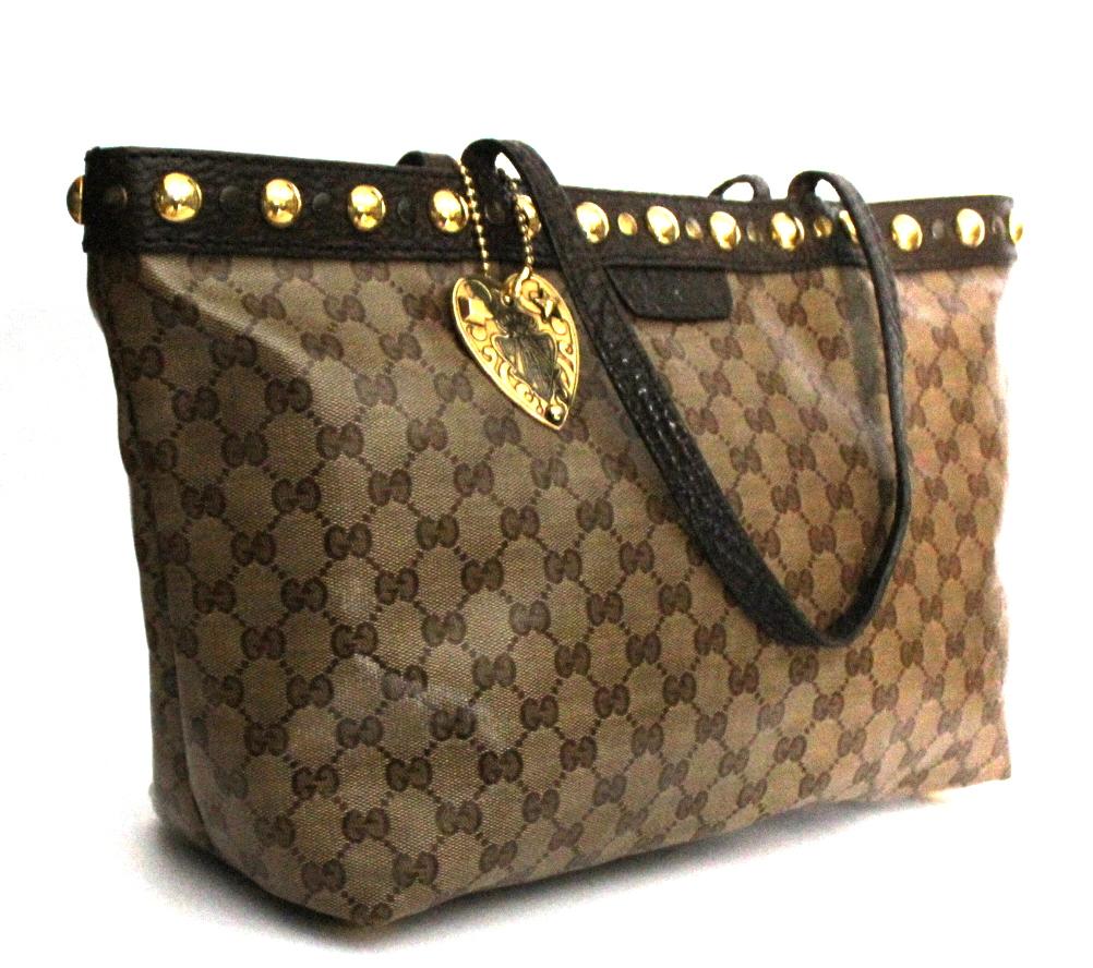 Black Gucci Brown Leather Crystal Shopper Bag