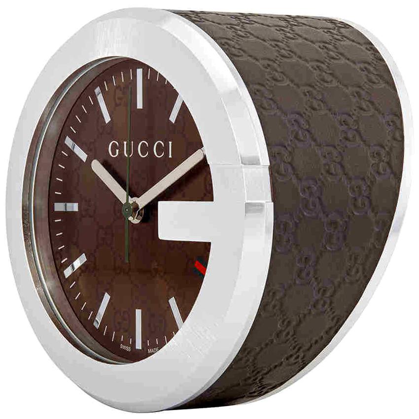 Gucci Brown Leather Desk Decor Clock Watch For Sale