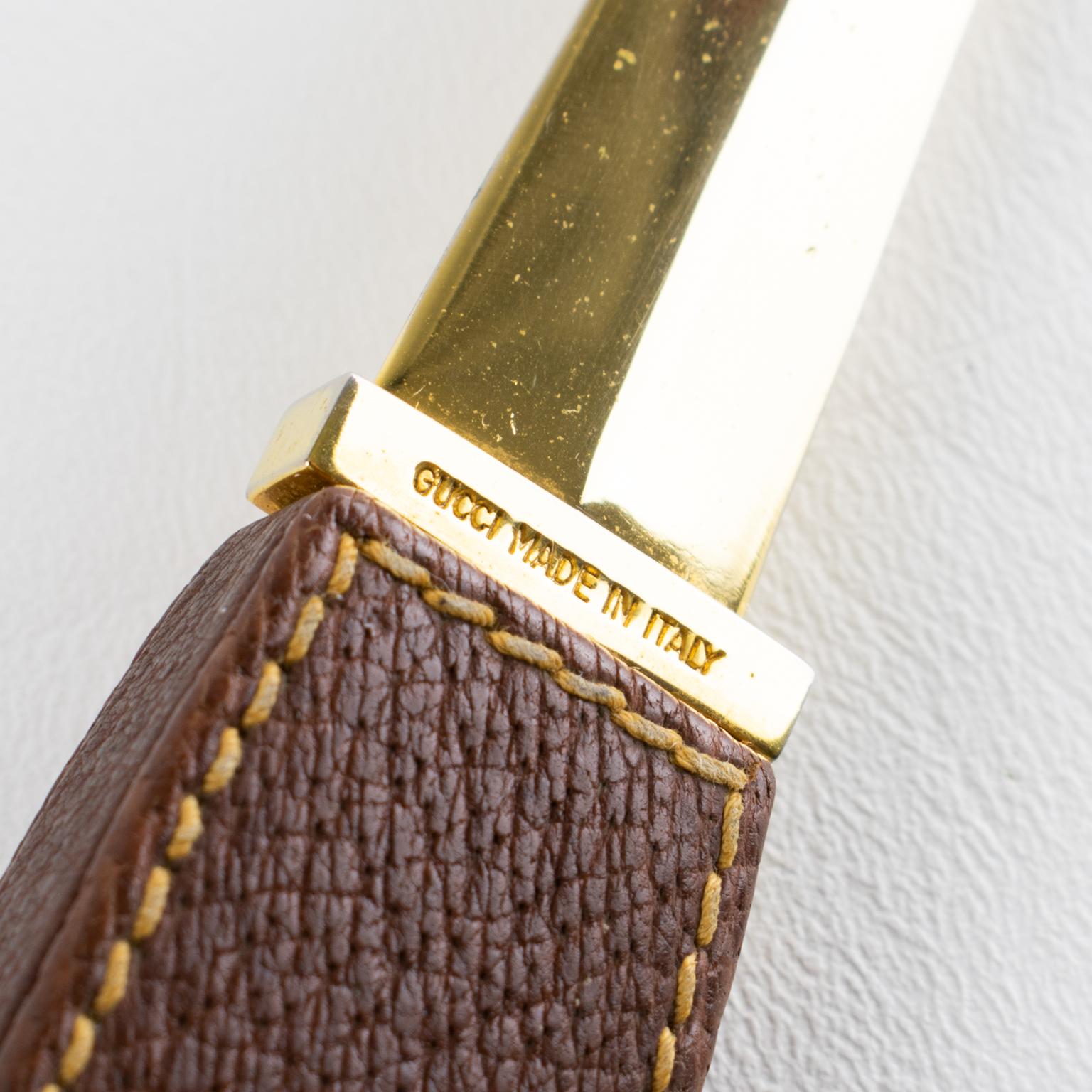 Gucci Brauner Leder-Brieföffner mit vergoldetem Pferdemotiv, um 1970 im Angebot 2