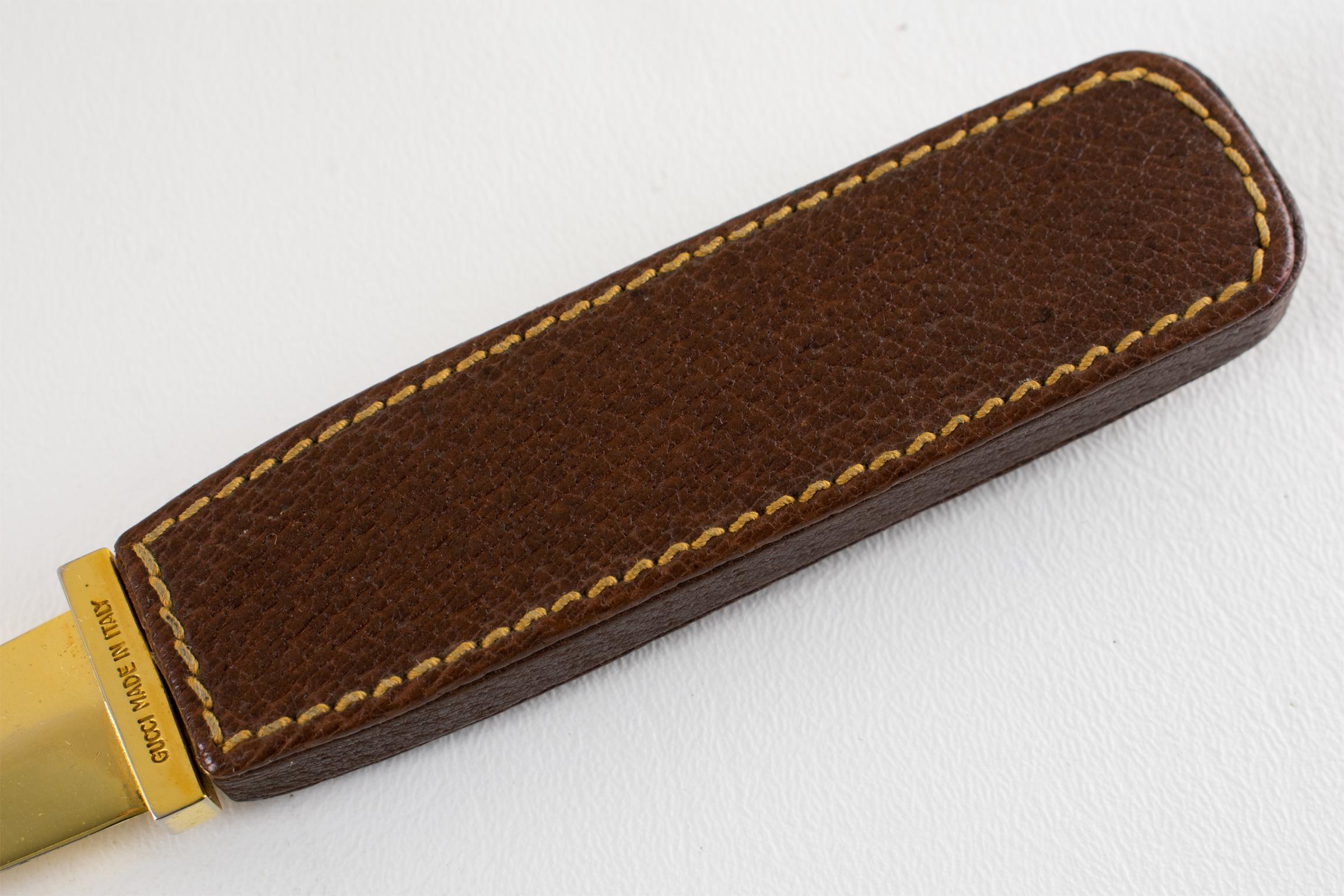 Gucci Brauner Leder-Brieföffner mit vergoldetem Pferdemotiv, um 1970 im Angebot 6