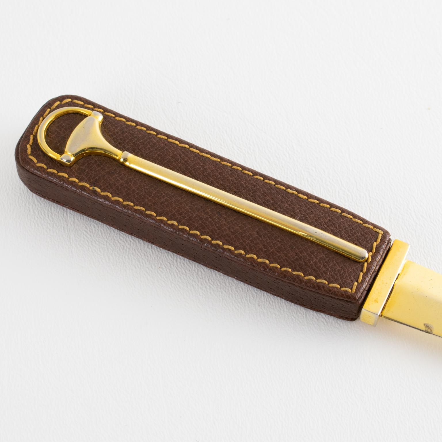 Gucci Brauner Leder-Brieföffner mit vergoldetem Pferdemotiv, um 1970 im Zustand „Gut“ im Angebot in Atlanta, GA