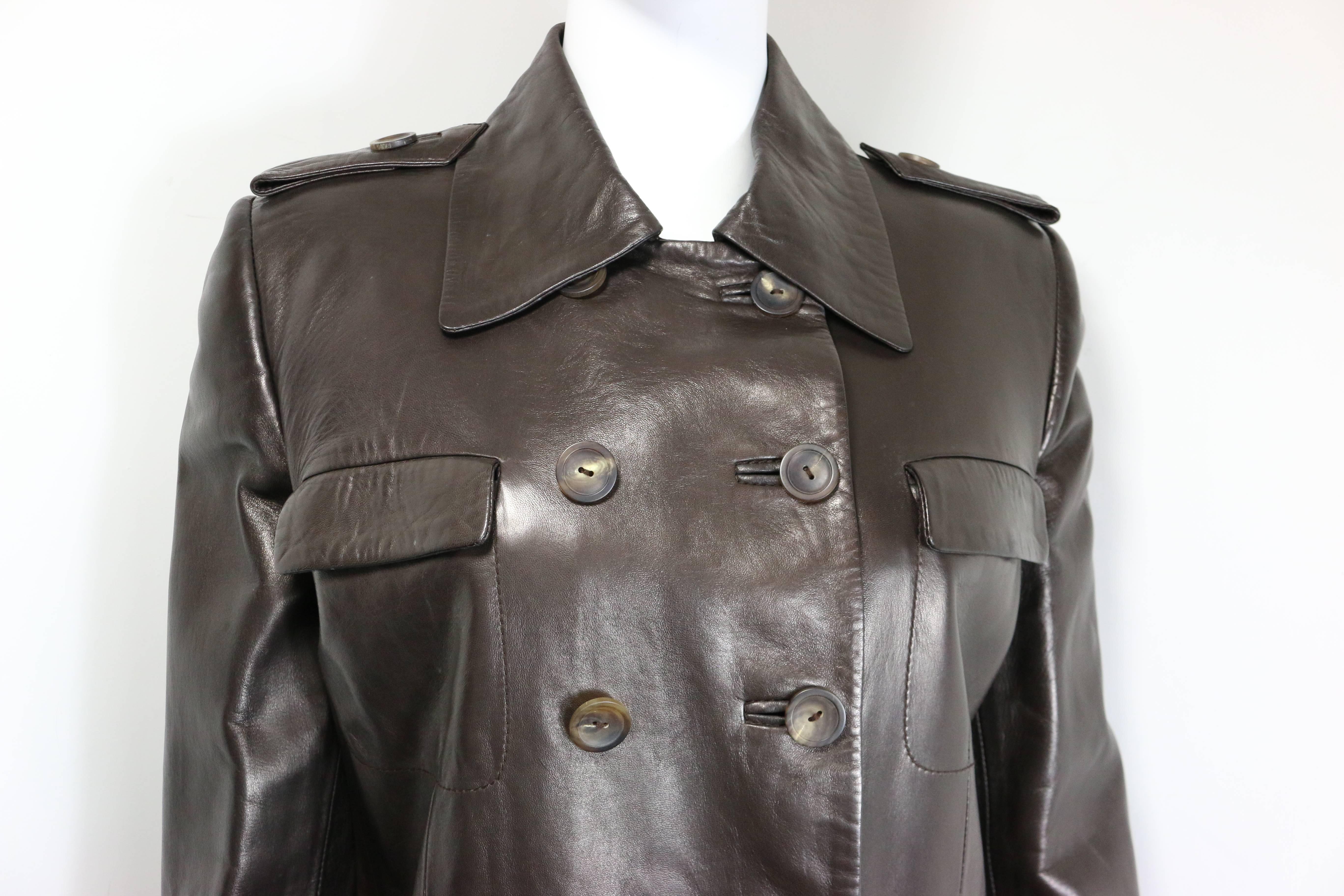 Black Gucci brown leather double breasted jacket For Sale