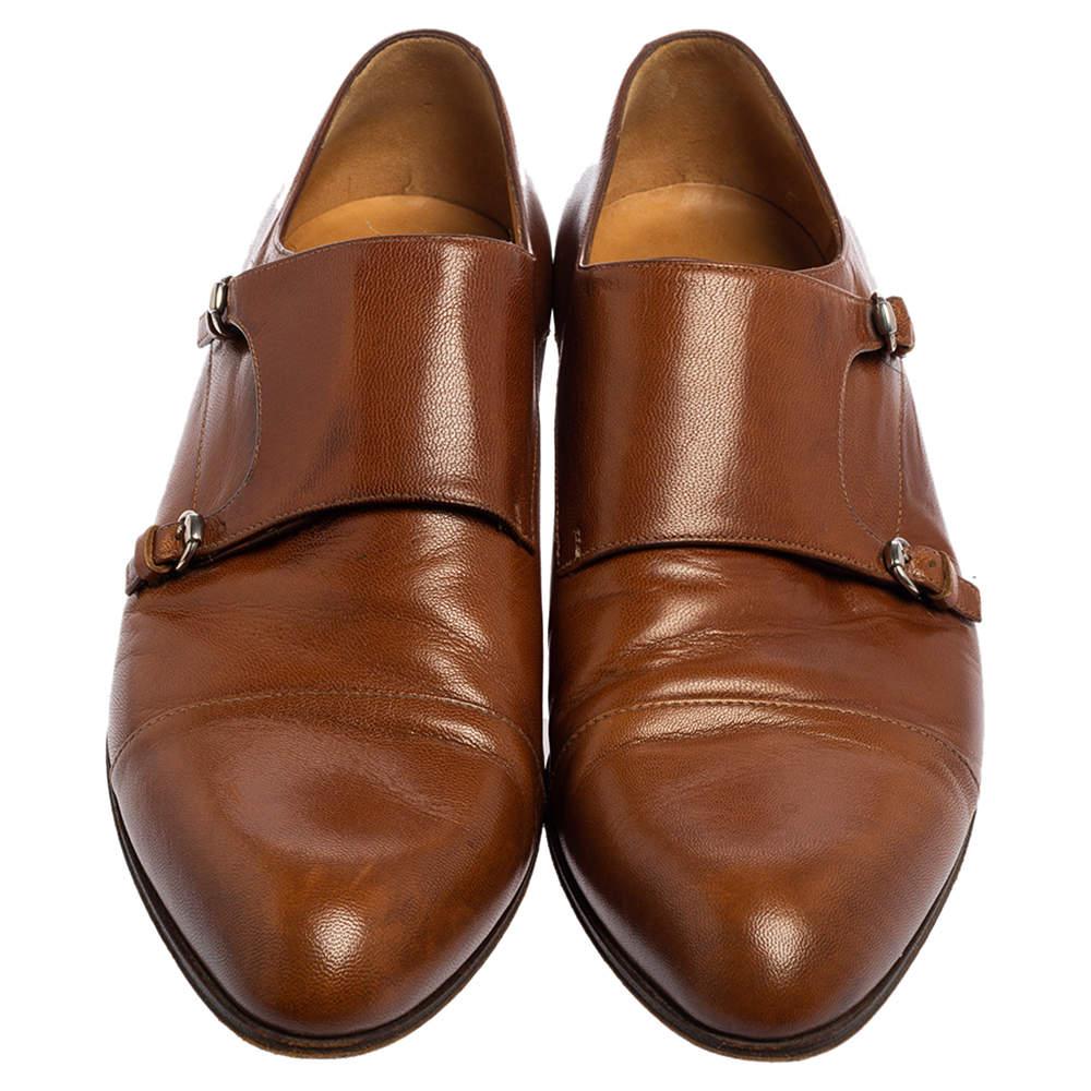 Gucci Brown Leather Double Buckle Monk Strap Derby Size 41 In Fair Condition In Dubai, Al Qouz 2