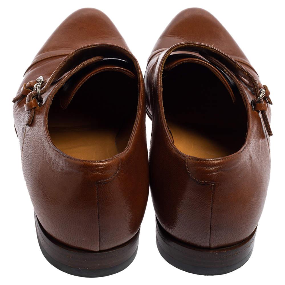 Gucci Brown Leather Double Buckle Monk Strap Derby Size 41 1