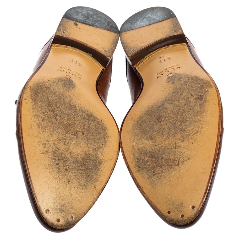 Gucci Brown Leather Double Buckle Monk Strap Derby Size 41 2