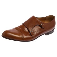 Gucci Derby de piel marrón con doble hebilla y correa de monje Talla 41