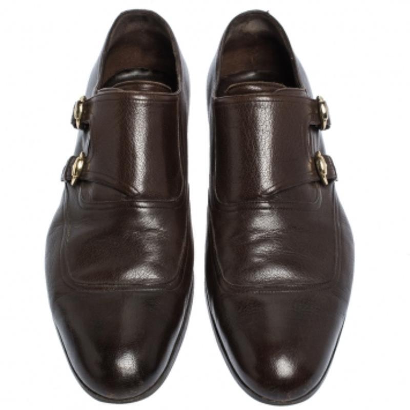 Gucci Brown Leder Double Buckle Monk Strap Oxfords Größe 40 (Schwarz) im Angebot
