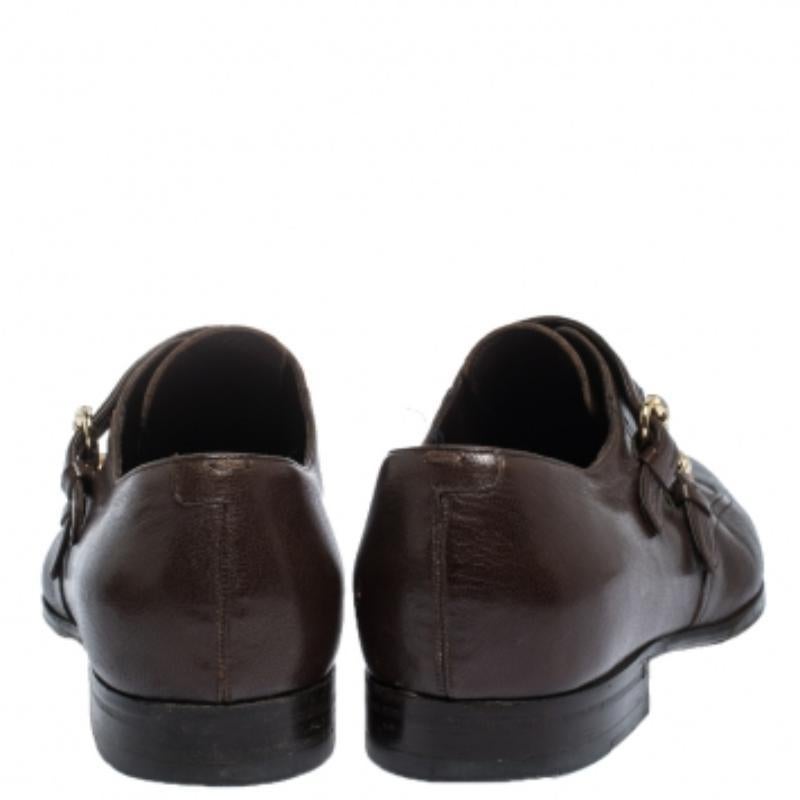 Gucci Brown Leder Double Buckle Monk Strap Oxfords Größe 40 im Zustand „Relativ gut“ im Angebot in Dubai, Al Qouz 2