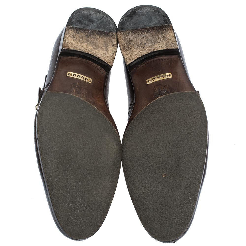 Gucci Oxfords de cuero marrón con doble hebilla y correa de monje Talla 40 en Bastante bueno Estado en Dubai, Al Qouz 2