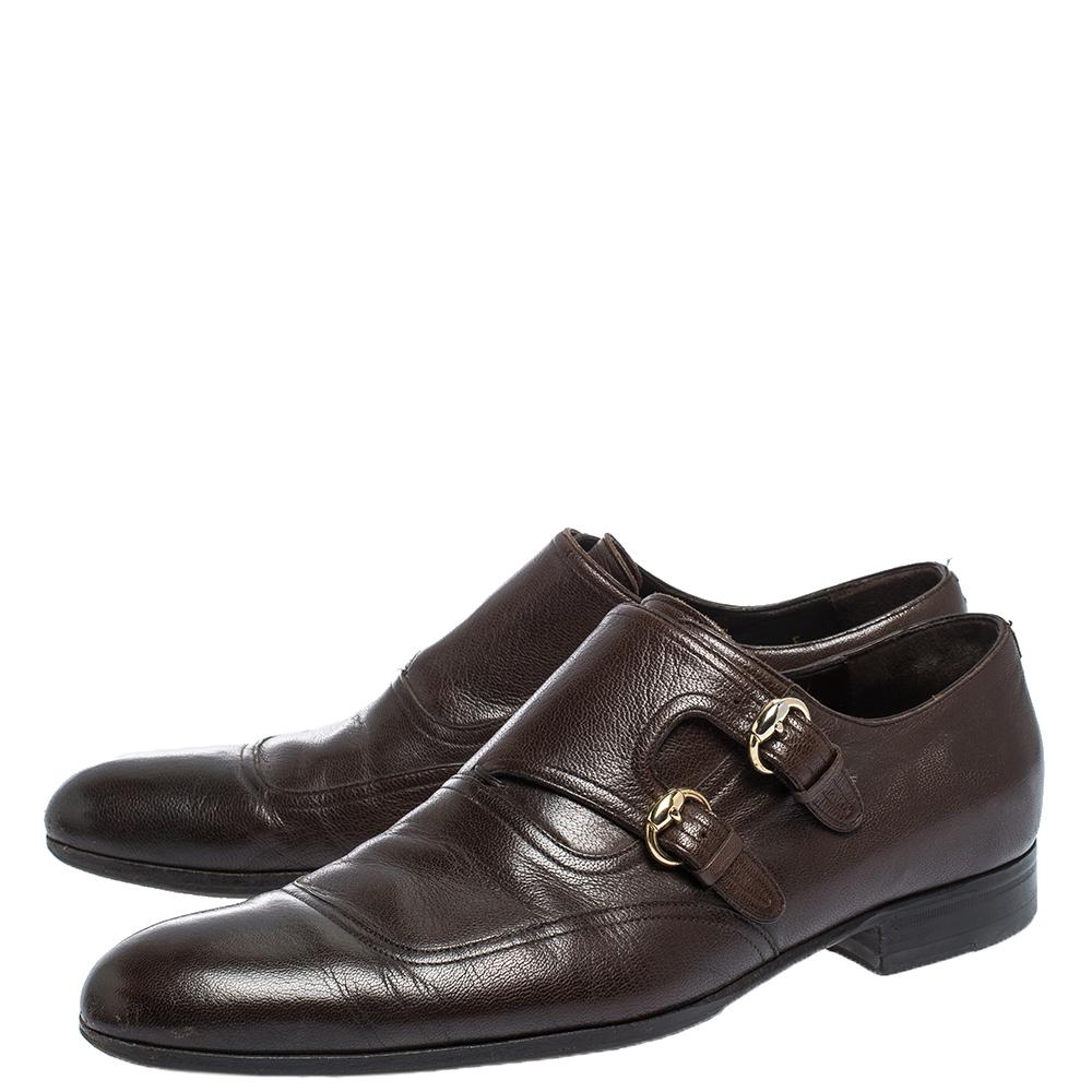 Gucci Oxfords de cuero marrón con doble hebilla y correa de monje Talla 40 3