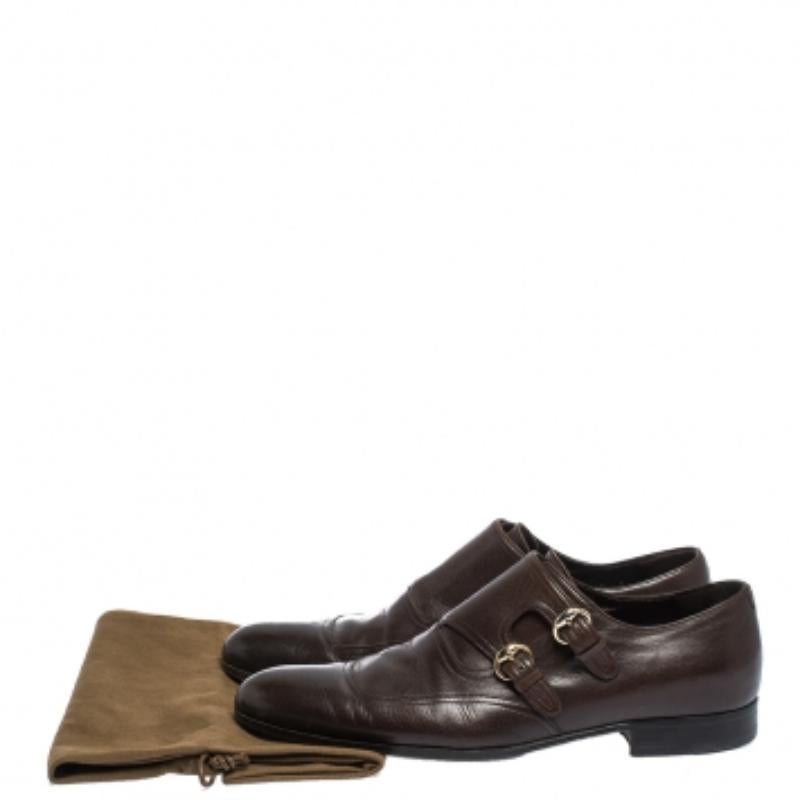 Gucci Brown Leder Double Buckle Monk Strap Oxfords Größe 40 im Angebot 4