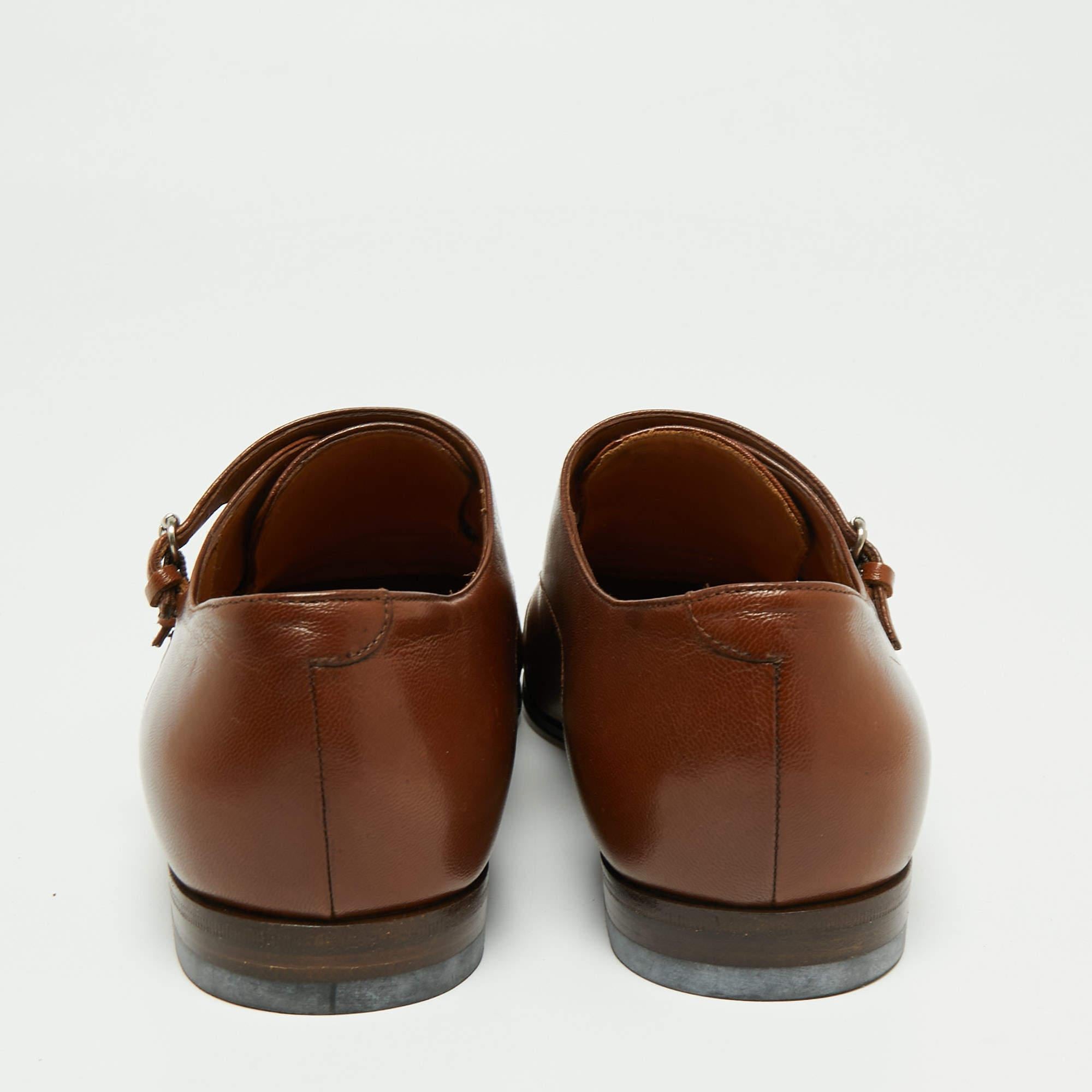 Gucci Brown Leather Double Buckle Monk Strap Oxfords Size 40.5 In Good Condition In Dubai, Al Qouz 2