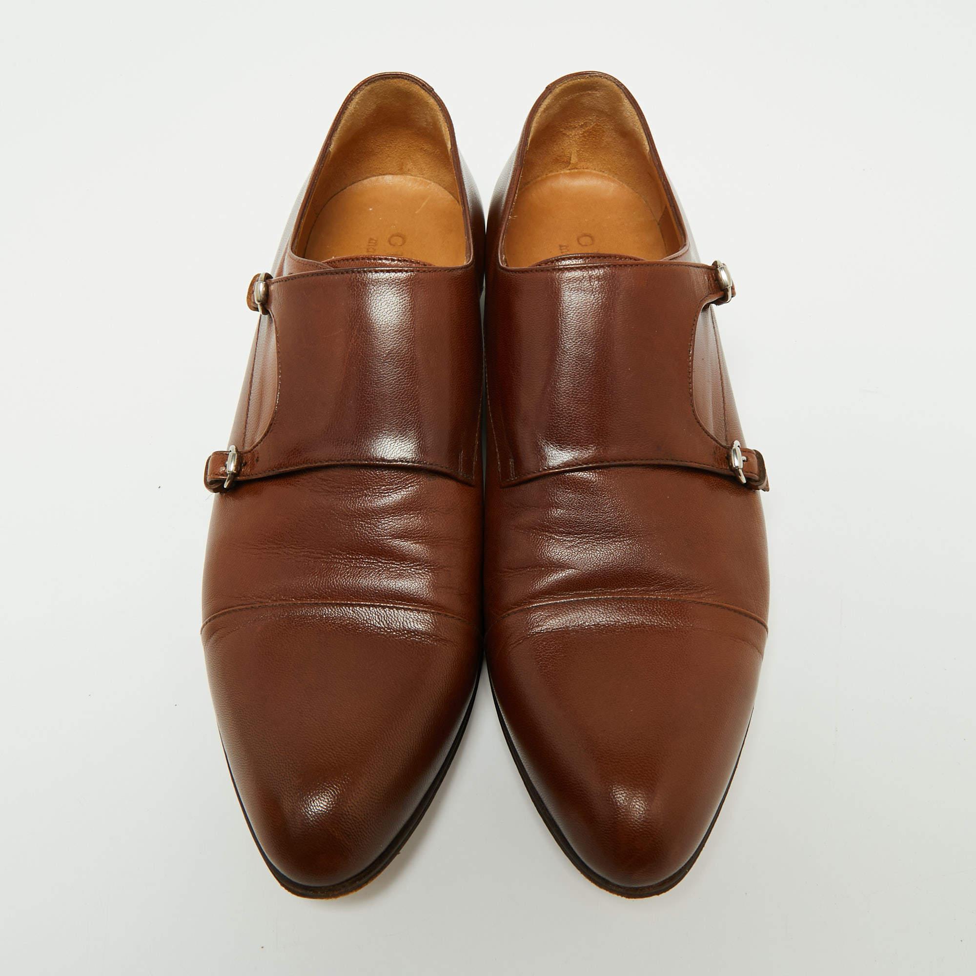 Gucci Brown Leather Double Buckle Monk Strap Oxfords Size 40.5 1