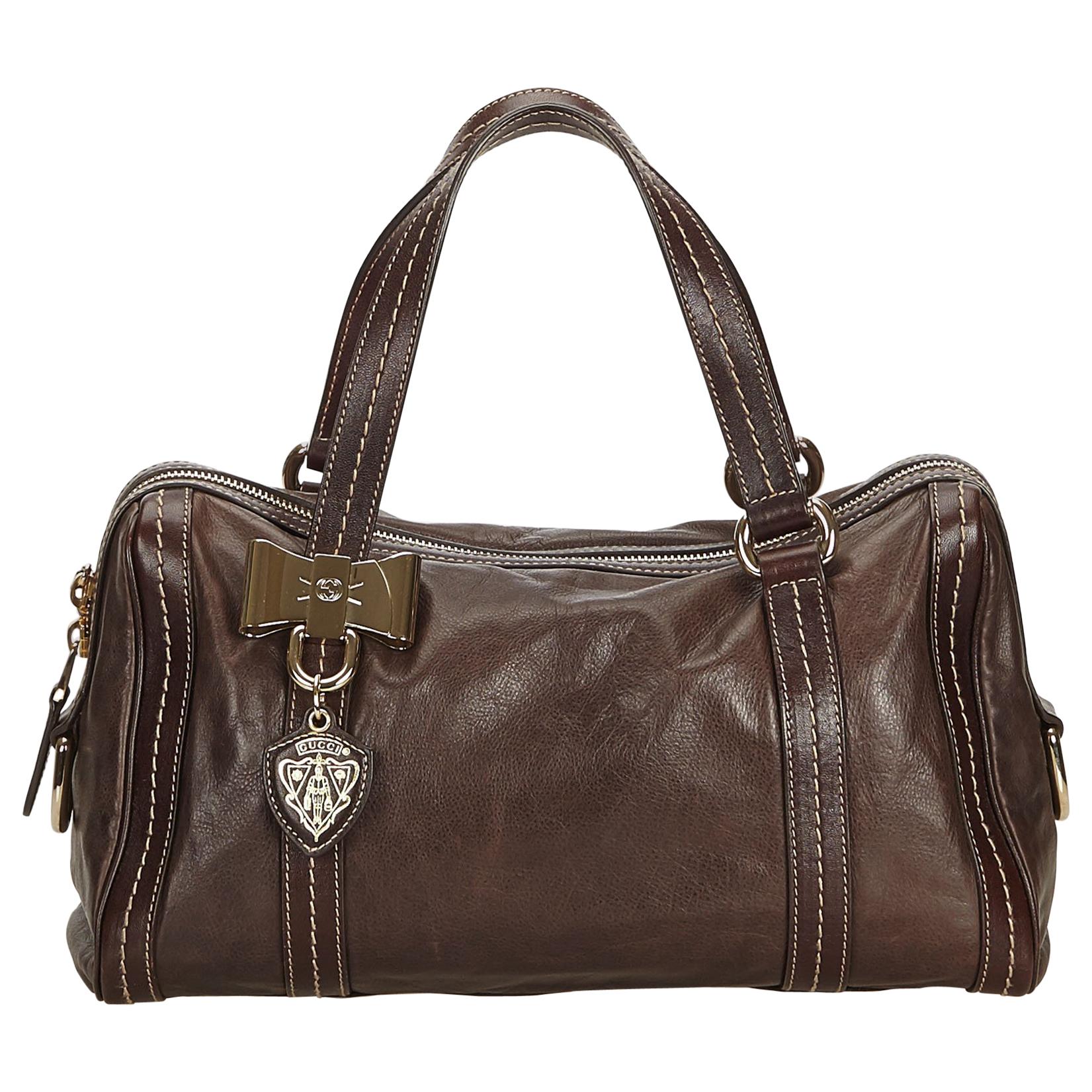Gucci Brown Leather Duchessa Boston Bag For Sale