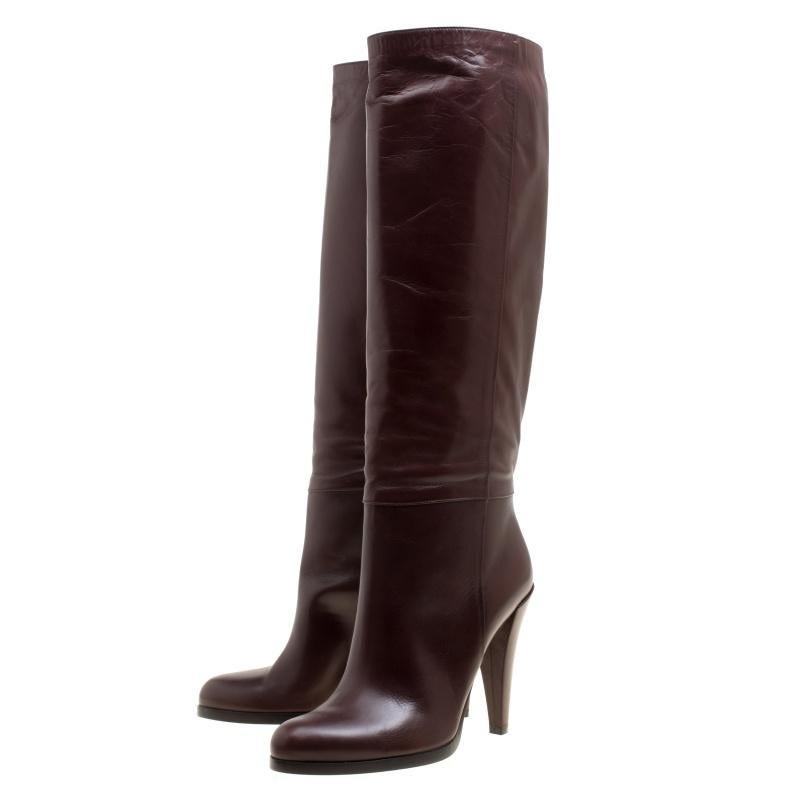 Gucci Brown Leather Elizabeth Knee High Boots Size 40.5 In Excellent Condition In Dubai, Al Qouz 2