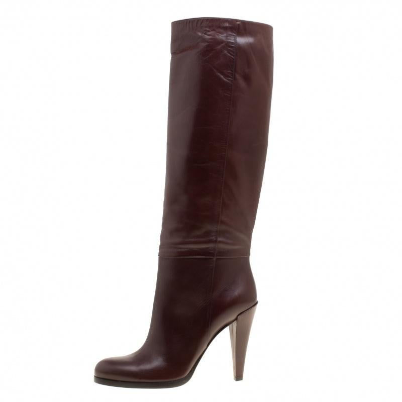 Women's Gucci Brown Leather Elizabeth Knee High Boots Size 40.5