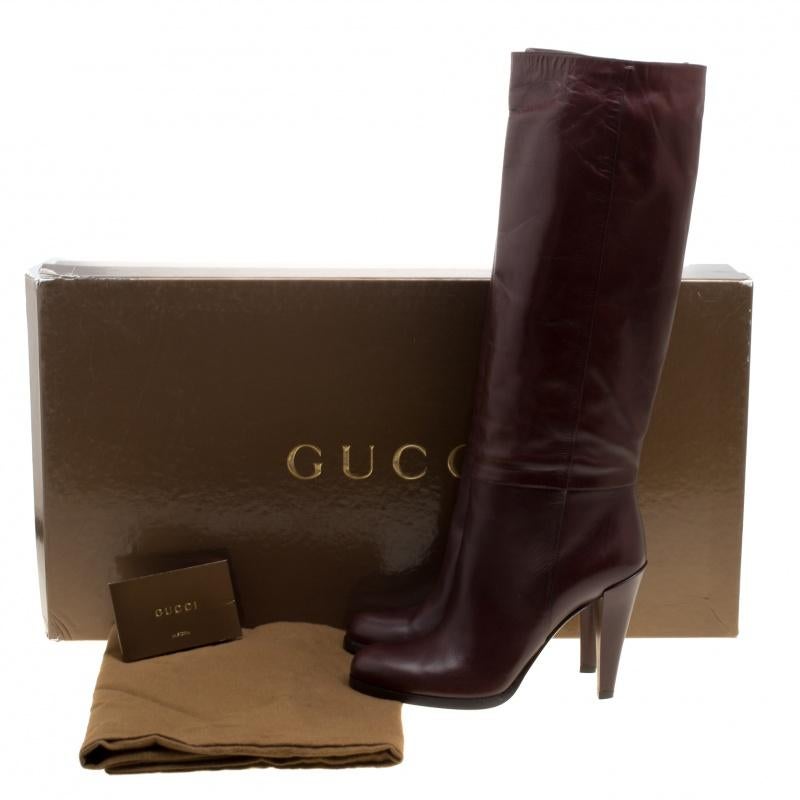 Gucci Brown Leather Elizabeth Knee High Boots Size 40.5 1