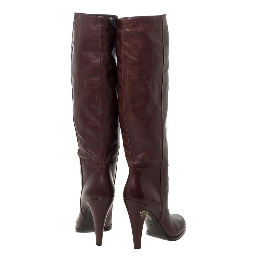 Gucci Brown Leather Elizabeth Knee Mid Calf Boots Size 38 3