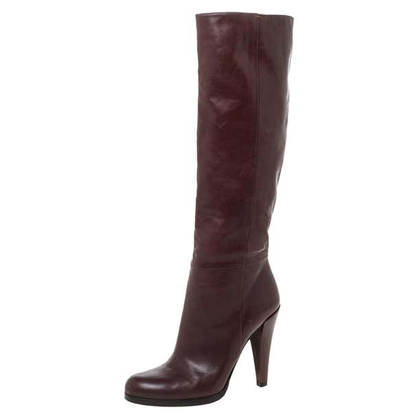 Gucci Brown Leather Elizabeth Knee Mid Calf Boots Size 38 For Sale at ...