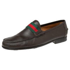 Gucci Brown Leather Frederik Web Loafers Size 40