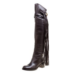 Gucci Brown Leather Fringe Detail Devendra Over The Knee Boots Size 40