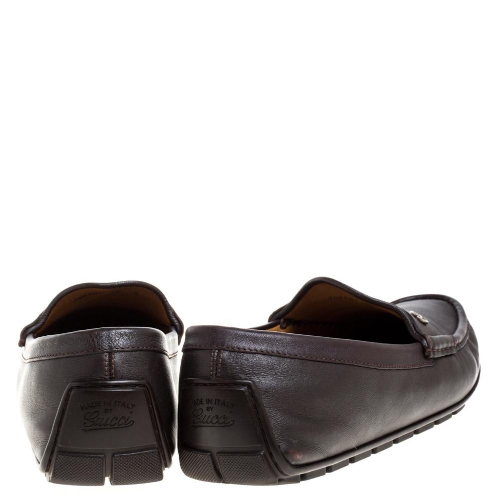 Gucci Brown Leather GG Interlocking Loafers Size 44 In Good Condition In Dubai, Al Qouz 2