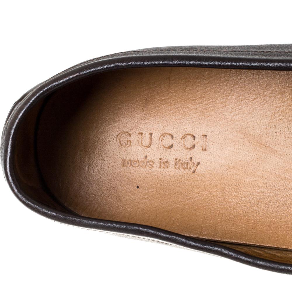 Gucci Brown Leather GG Interlocking Loafers Size 44 4