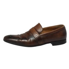 Gucci Brown Leather GG Interlocking Loafers Size 44