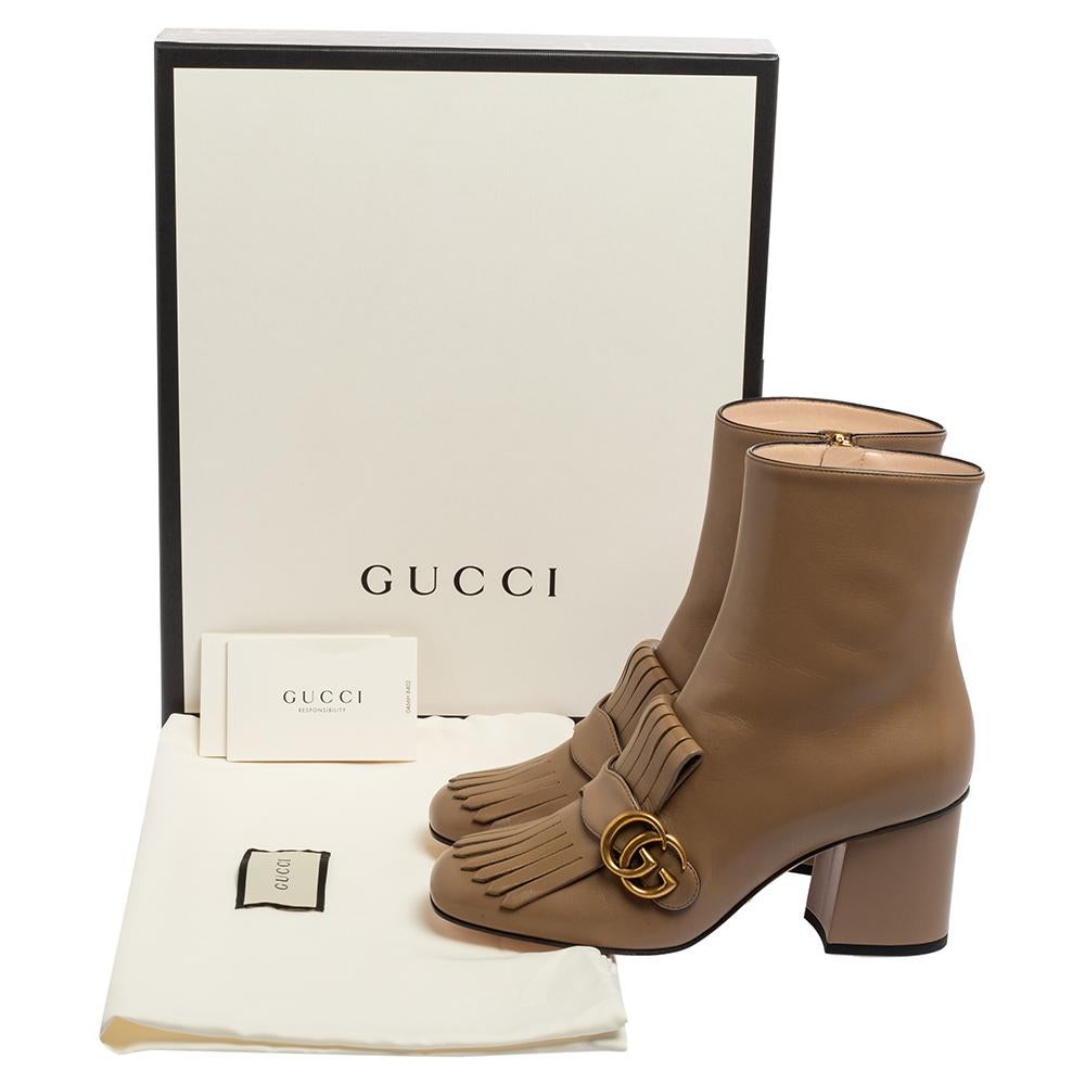 Gucci Brown Leather GG Marmont Fringe Ankle Boots Size 38 2