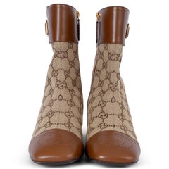 GUCCI brown leather GG SUPREME CANVAS 2022 ELLIS Ankle Boots Shoes 40