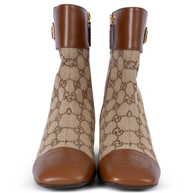 GUCCI brown leather GG SUPREME CANVAS 2022 ELLIS Ankle Boots  display picture 1