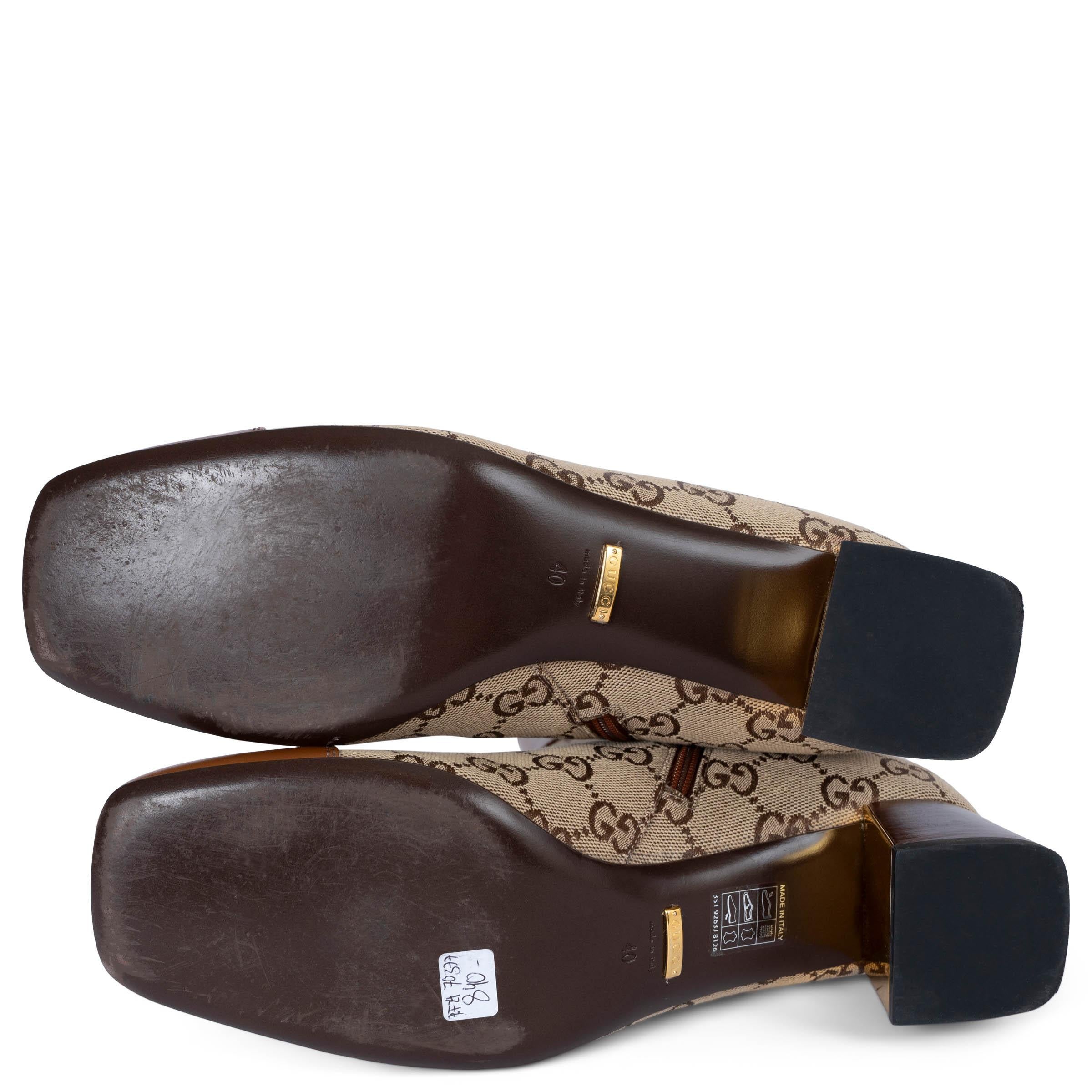 GUCCI brown leather GG SUPREME CANVAS 2022 ELLIS Ankle Boots Shoes 40 For Sale 1