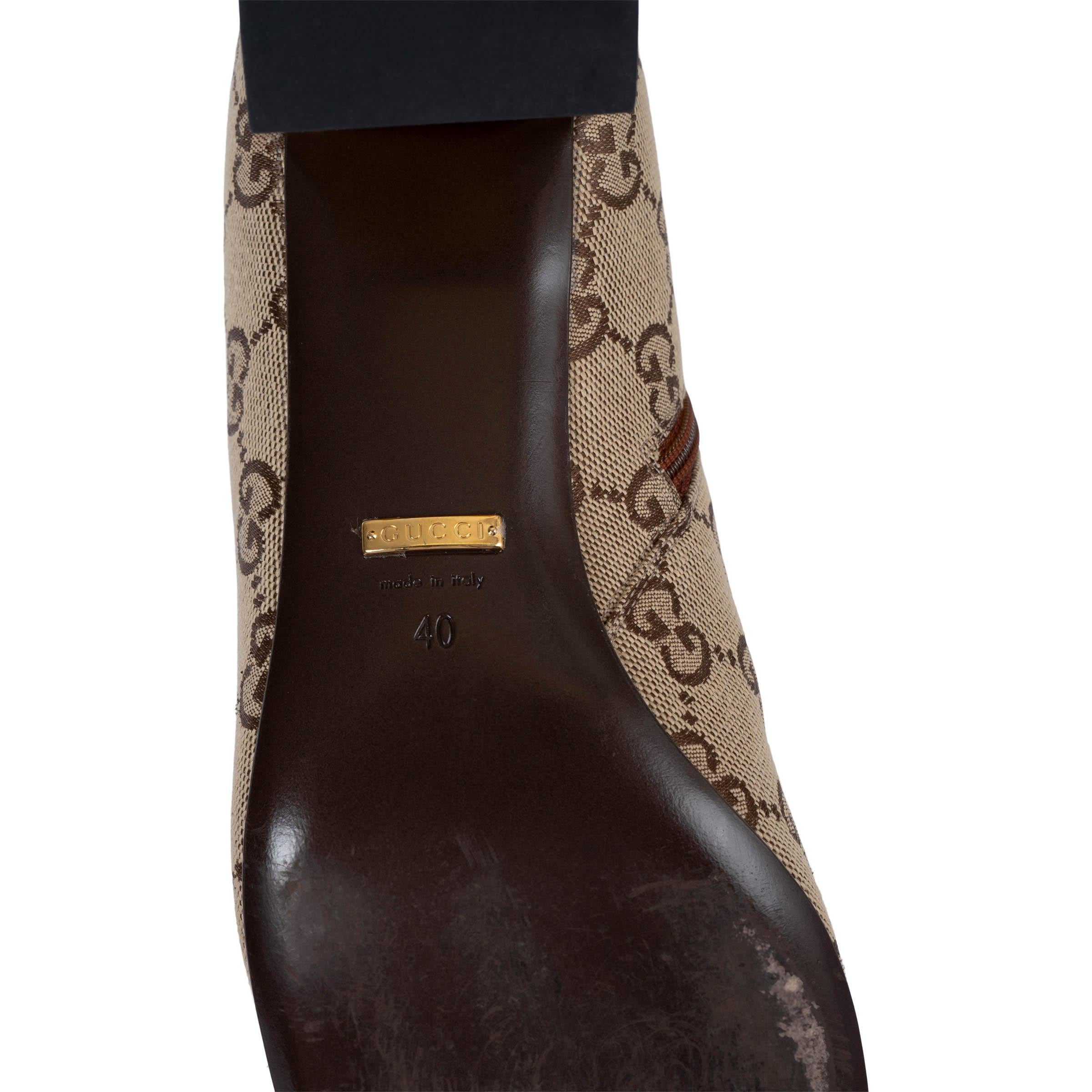 GUCCI brown leather GG SUPREME CANVAS 2022 ELLIS Ankle Boots Shoes 40 For Sale 2