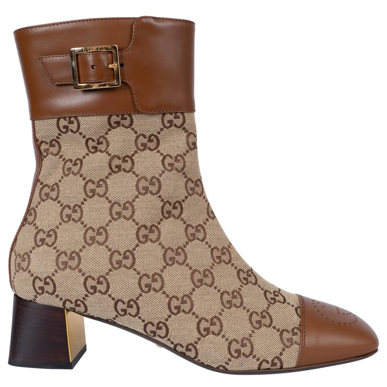 GUCCI brown leather GG SUPREME CANVAS 2022 ELLIS Ankle Boots  display picture 1